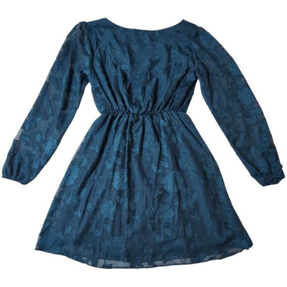 BCX Dark Fairy Floral Dress Junior XXS Tiered Ruffle Faux Wrap Textured - Picture 2 of 13